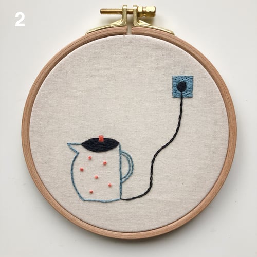 Image of Electric tea pots, 1st series  - one of a kind hand embroidered wall hangings, 5'' hoop
