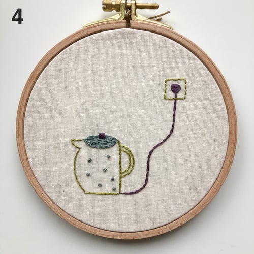 Image of Electric tea pots, 1st series  - one of a kind hand embroidered wall hangings, 5'' hoop