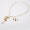 Link Necklace with elephant charms - heart and white pearls