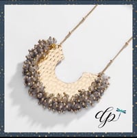 Image 1 of Grey gold Crystal Beads Half Moon Shape Metal Pendant golden extended Necklace