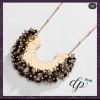 Image 2 of Black Crystal Beads Half Moon Shape Metal Pendant golden Necklace!