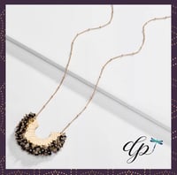 Image 1 of Black Crystal Beads Half Moon Shape Metal Pendant golden Necklace!