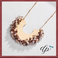 Image 1 of Red Crystal Beads Half Moon Shape Metal Pendant golden Necklace!