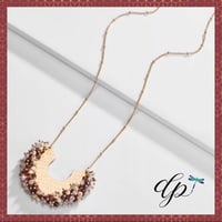 Image 2 of Red Crystal Beads Half Moon Shape Metal Pendant golden Necklace!