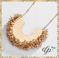 Image 1 of Yellow/gold Crystal Beads Half Moon Shape Metal Pendant golden Necklace