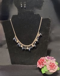 Image 1 of Necklace/Earring Set - silver, dark blue