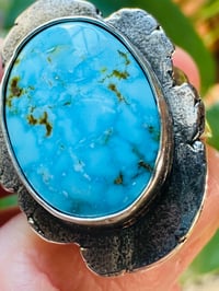 Image 14 of Size 8.5 Kingman turquoise ring with Van Gogh quote