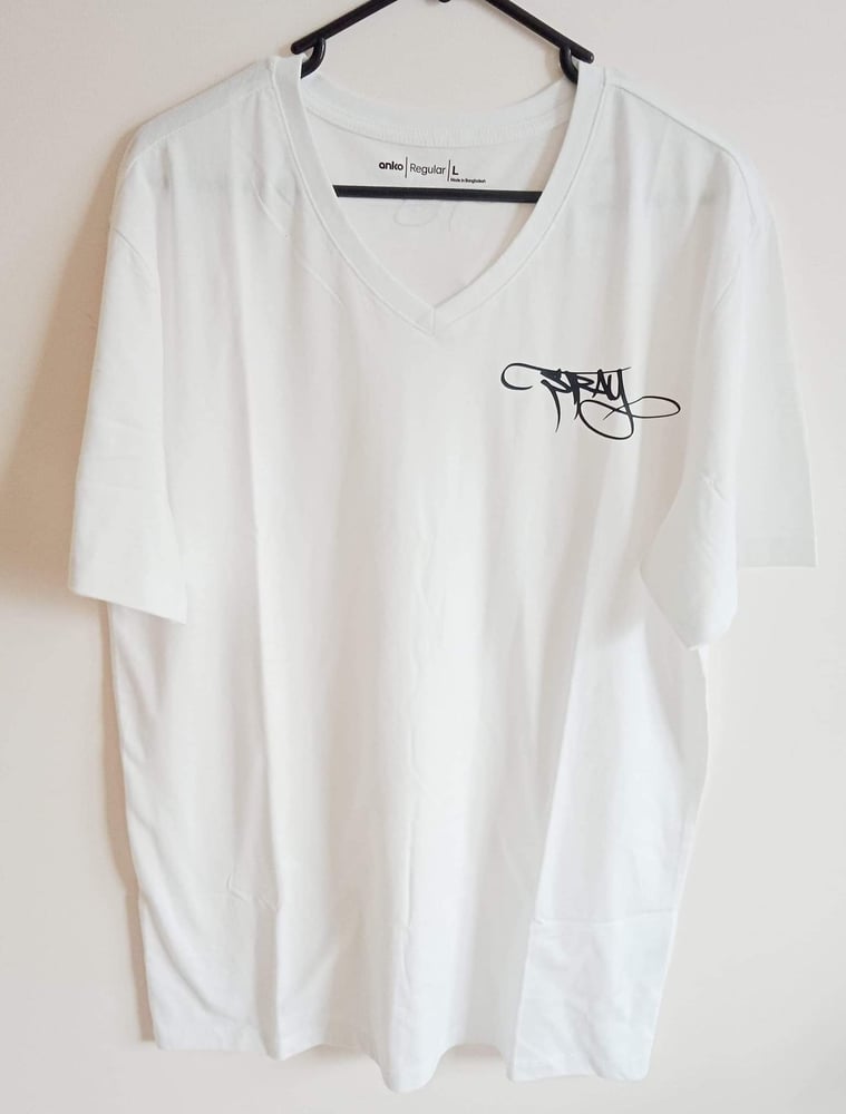 Image of V Neck Stray Logo T-shirt (WHITE)