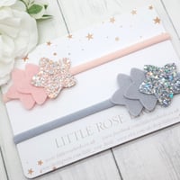 Image 1 of Pink & Grey 3 Star Bow - Choice of Headband or Clips