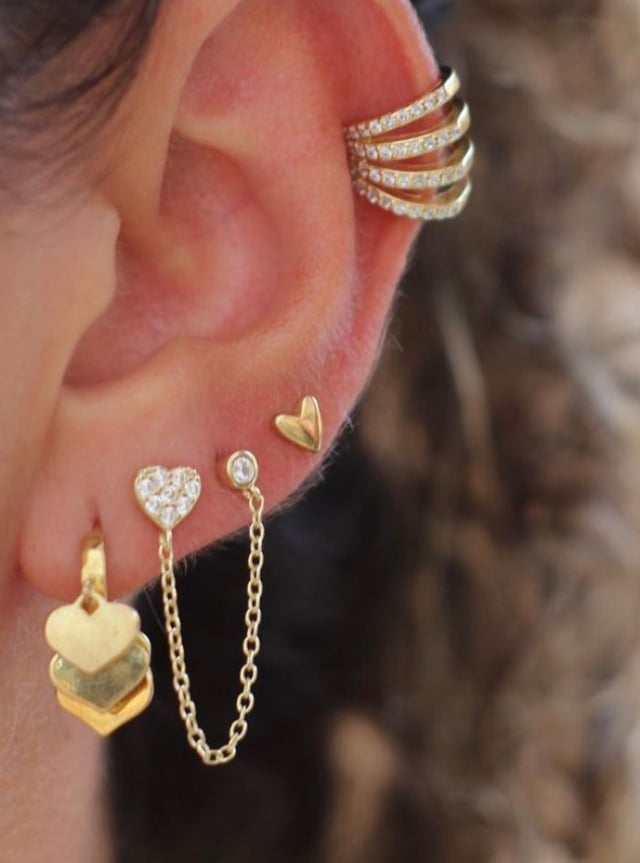 Image of Heart stud chain earrings 