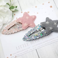 Image 1 of Pink & Grey Glitter Star Snap Clips