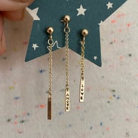Image 1 of Dainty gold chain and bar single earring