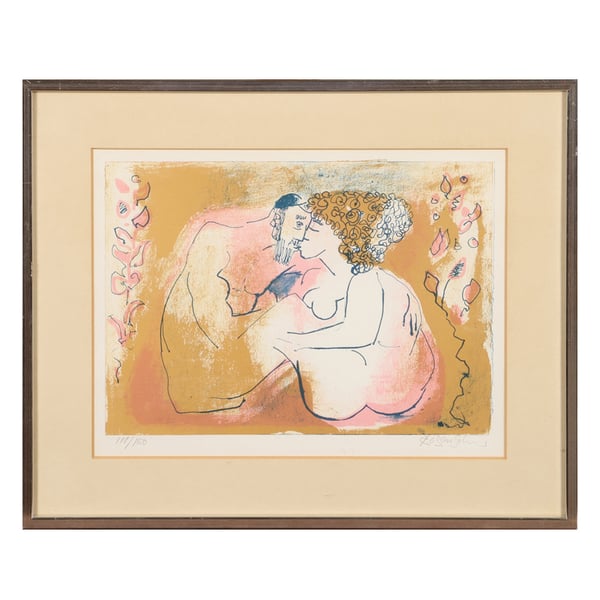 Image of Mid Century Lithograph 'Kissing Couple' Lennart Rosensohn (1918–1994)