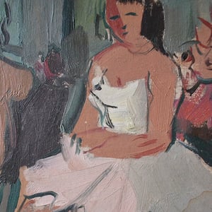 Image of 1940's  French Ballerina Oil Painting 