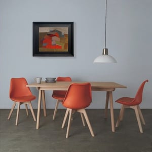 Image of Mid Century Swedish Oil Painting, Abstract Farmstead