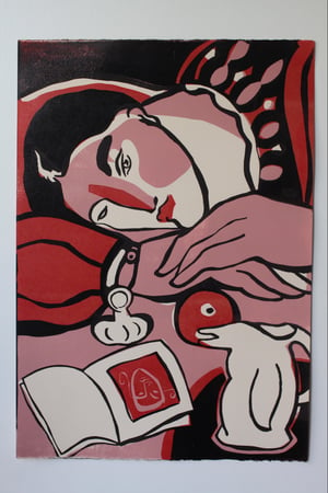 Image of Woodcut print - limited edition 50x70 cm/ 10,6x27,5 inches - resting lady