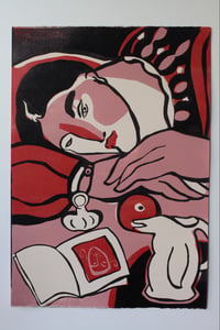 Image 2 of Woodcut print - limited edition 50x70 cm/ 10,6x27,5 inches - resting lady