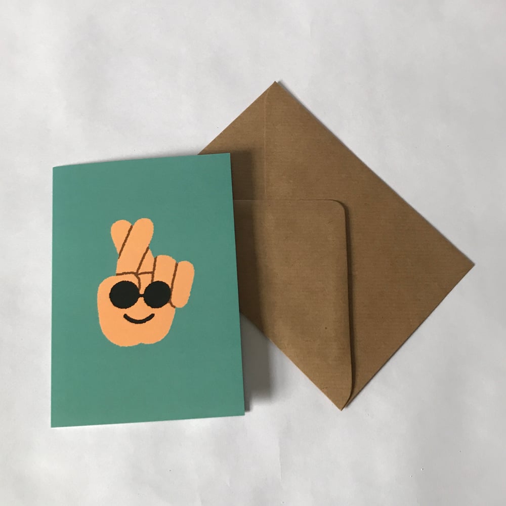 Image of FINGERS CROSSED CARD WITH STICKER SHEET.