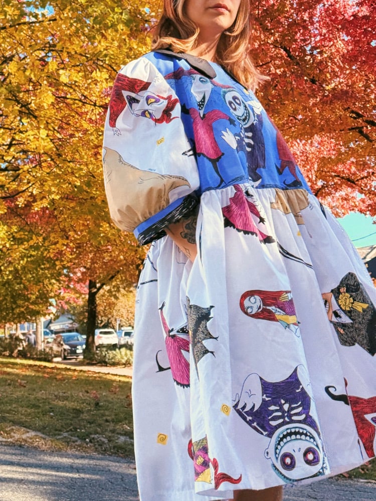 Image of Scalloped Collar Puff Sleeve Dress — Halloween