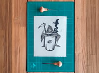Coffee or death linocut print