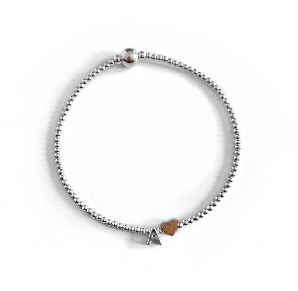 Image of Sterling Silver Initial Bracelet with Rose Gold Heart Bead