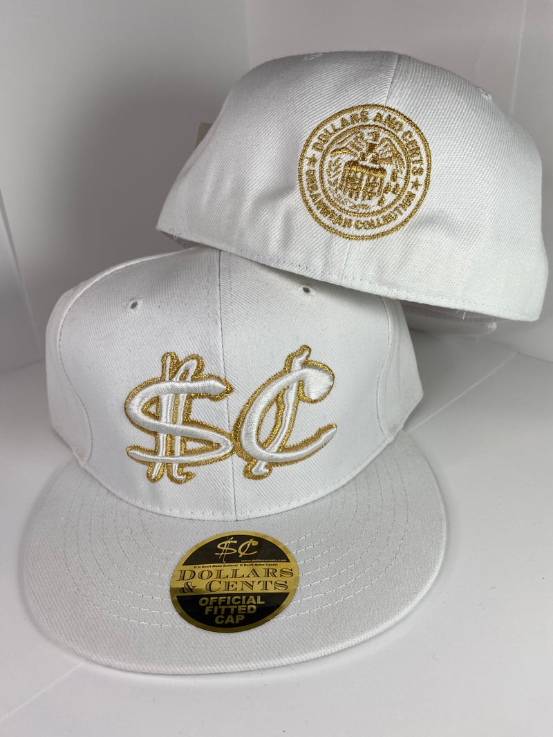 White and gold store fitted hat