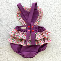 Image 3 of “ Be mine” Candy Heart Romper (purple)