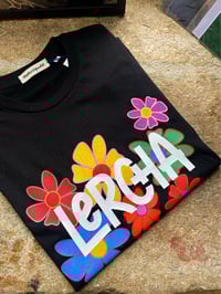 Image 1 of LERCHA FLORES negra. Varias tallas. Corte unisex.