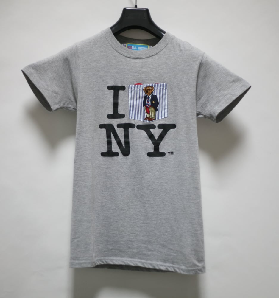 Image of I Bear NY - Grey Teddy Bear Pocket Tee Shirt