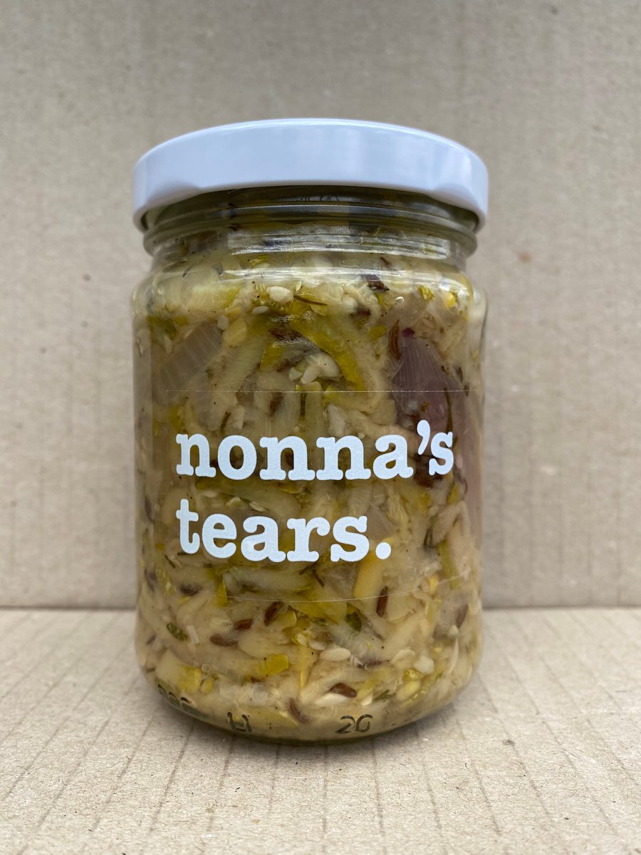 zucchini pickle relish with caraway, dill & onions. 250ml nonna’s tears.