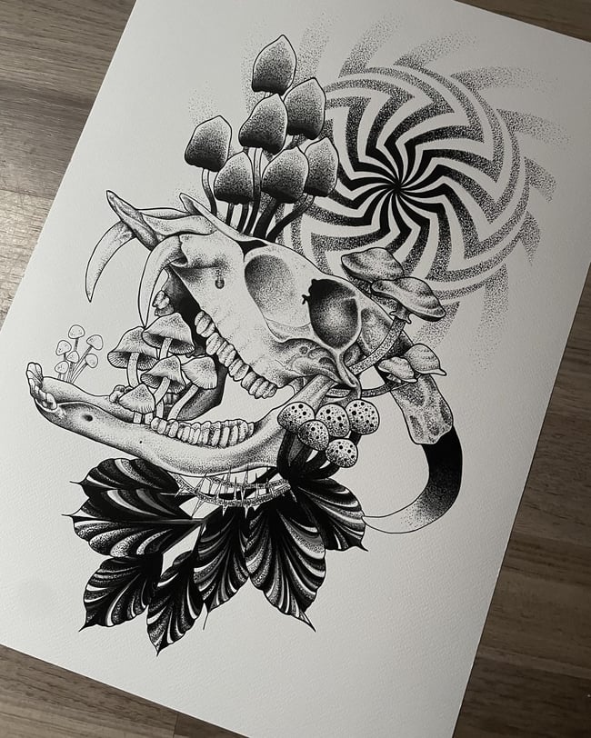 A3 Muntjac Mushroom Print. 