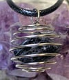 Black Tourmaline Necklace / Pendant In Wrap Around Spiral Cage