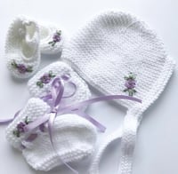 Image 1 of Bonnet, Booties & Shoes Knit Set