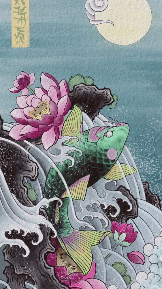 Image of Koi and lotus print