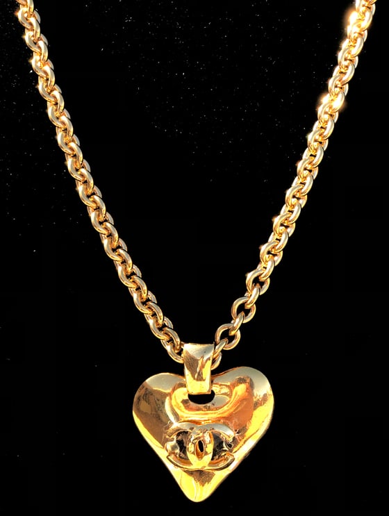 Image of Authentic Vintage 93P Chanel CC Heart Pendant Necklace