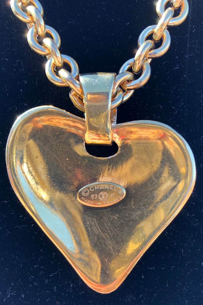 Image of Authentic Vintage 93P Chanel CC Heart Pendant Necklace 