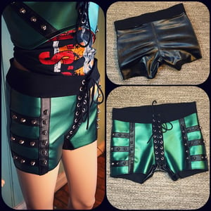 Image of Metallic green shorts with studs