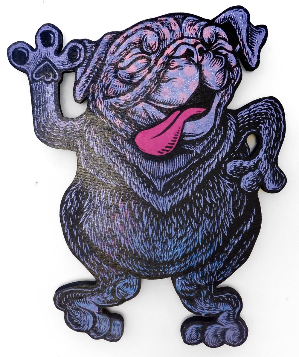 Dancing Pug Print on Wood **FREE SHIPPING