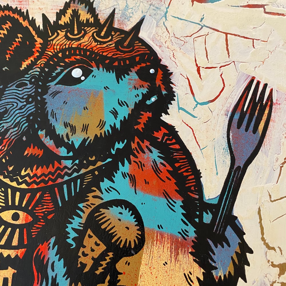 Image of The Peckish Assassin on Distressed Pine Panel 