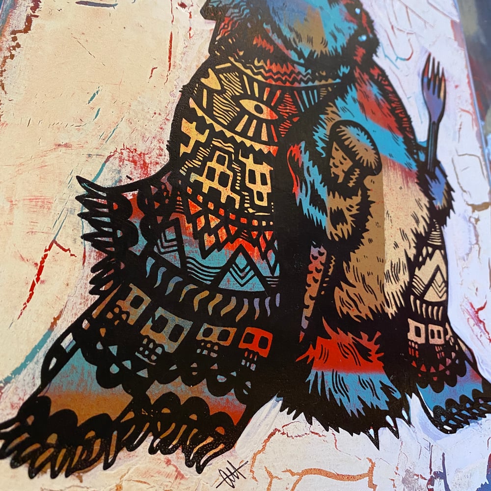 Image of The Peckish Assassin on Distressed Pine Panel 