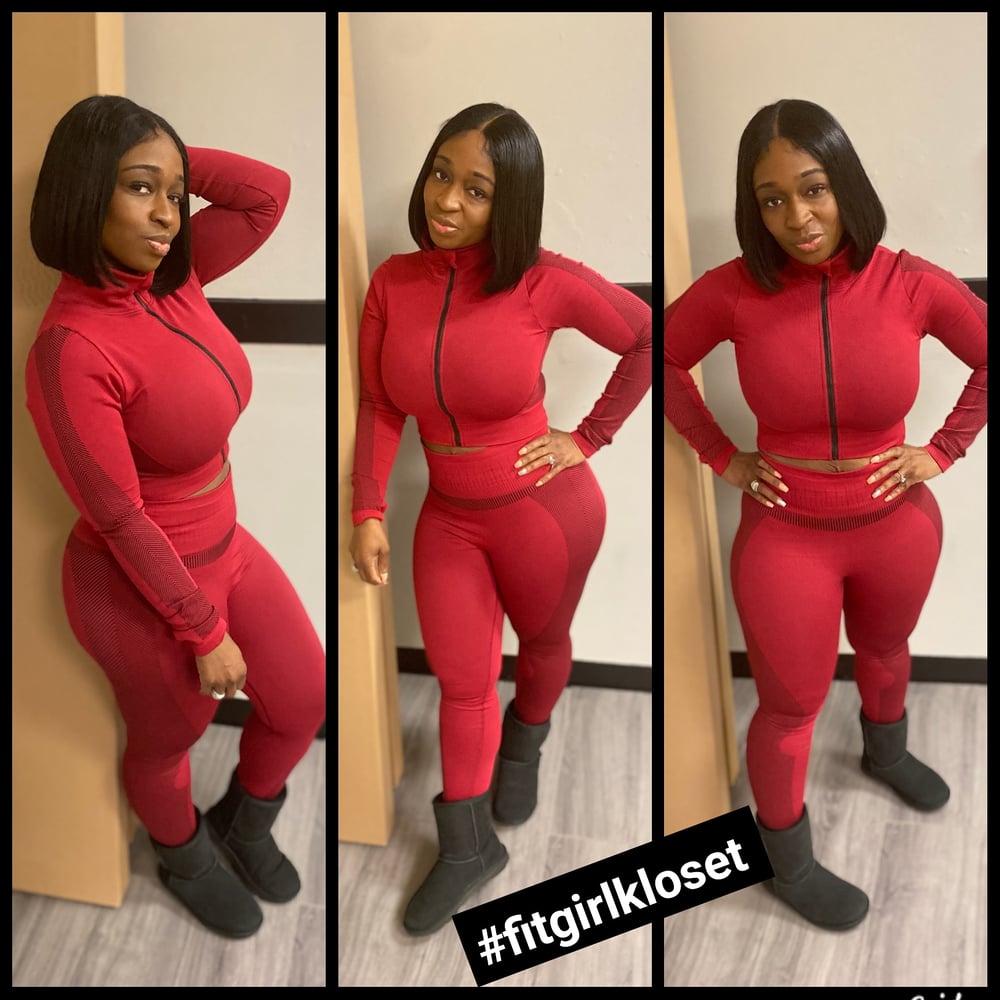 Fit Girl Kloset — Red Crop Jacket and Leggings Set