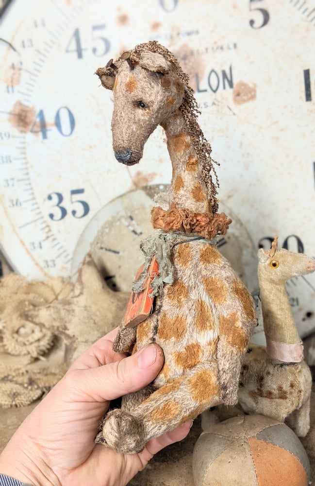 Image of NEW DESIGN - G is for Giraffe - 10" Vintage Style Giraffe w/ antique wood toy block - Whendi;s Bears