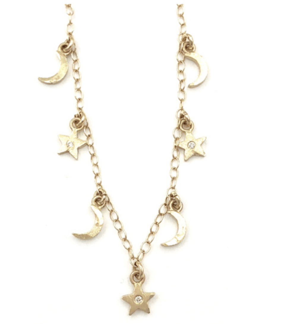 Image of 14 kt and diamond Moons and Stars Dangle Necklace