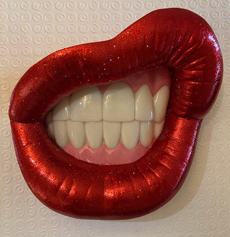 Image of Colin Christian “Lipsex” Sculpture, Red Flake & holographic stars