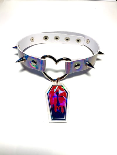 Image of Red Coffin Holographic Heart-Ring Choker