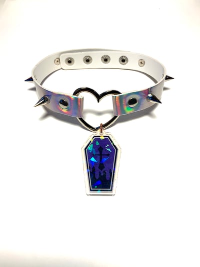 Image of Purple Coffin Holographic Heart-Ring Choker