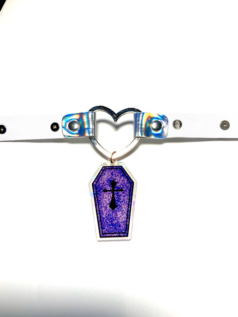 Image of Purple Glitter Coffin Holographic Heart-Ring Choker