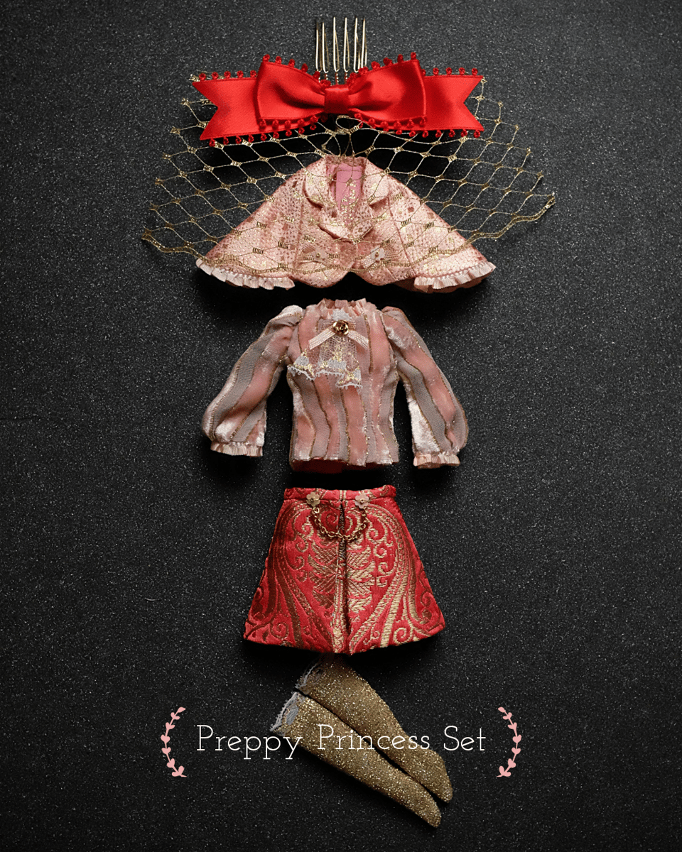 Lounging Linda Preppy Princess Set with Blythe Fascinator Red Pink