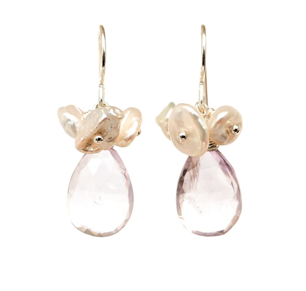 Image of Pale Amethyst Earrings Keshi Pearl