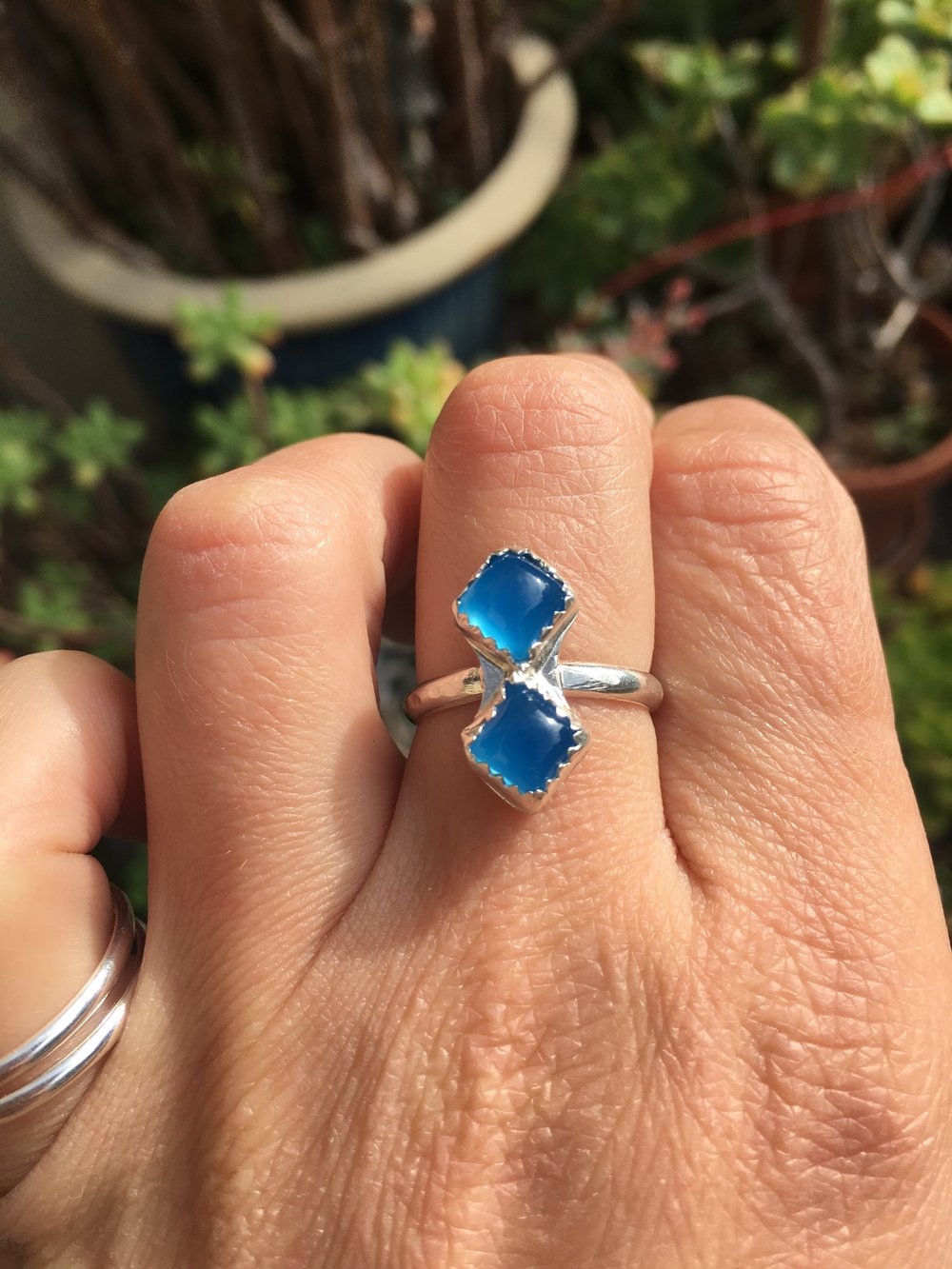 Image of Double Blue Chalcedony & Silver Ring